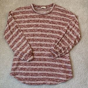 Viamor Knit Tunic Top Long Sleeves Red White Stripes Balloon Sleeves Small